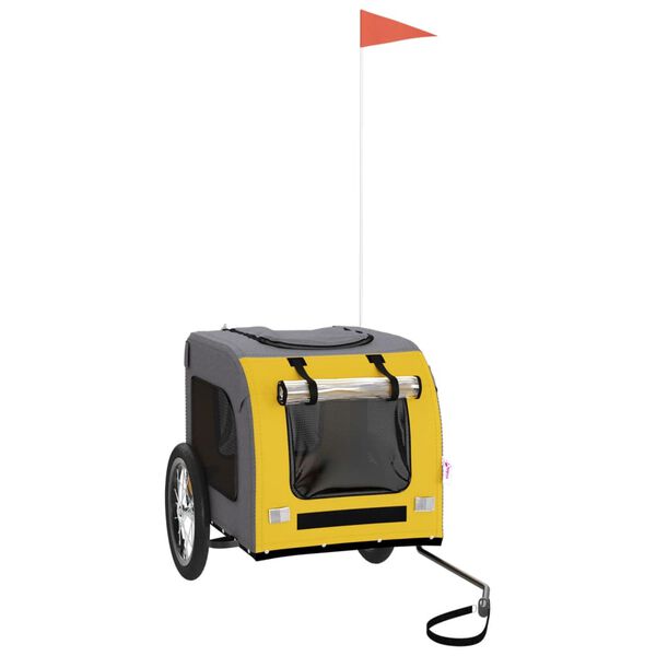 vidaXL mājdzīvnieku velo piekabe, dzeltena ar pelēku, audums, dzelzs