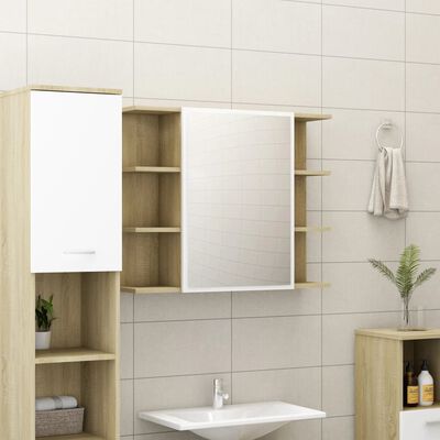 vidaXL vannasistabas spoguļskapītis, balts, ozolkoka, 80x20,5x64 cm