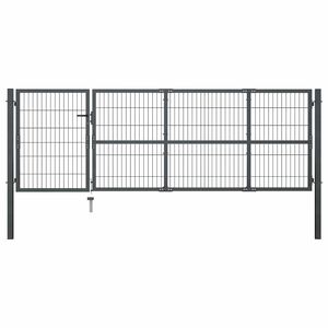 vidaXL dārza vārti ar stabiem, tērauds, 350x100 cm, antracīta krāsā