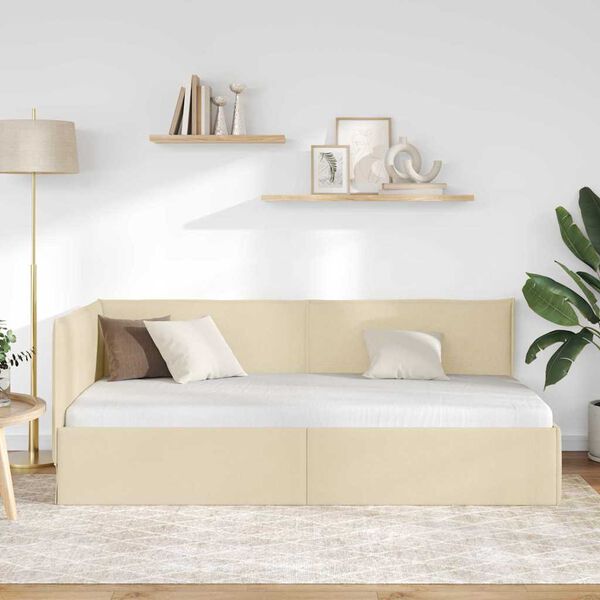 vidaXL Stūra gultas rāmis Krēmkrāsa 100 cm x 200 cm Samts