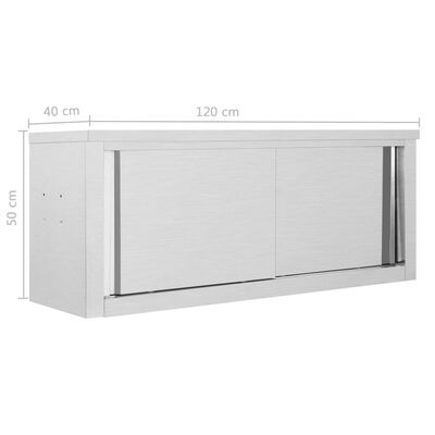 vidaXL virtuves sienas skapis ar bīdāmām durvīm, 120x40x50 cm, tērauds