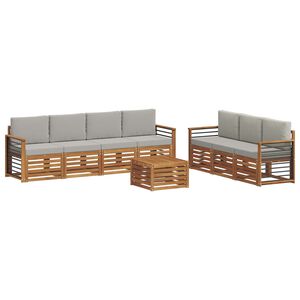 vidaXL Dīvāna komplekti ar spilvenu 8 pcs Dabīgs un gai&scaron;i pelēks