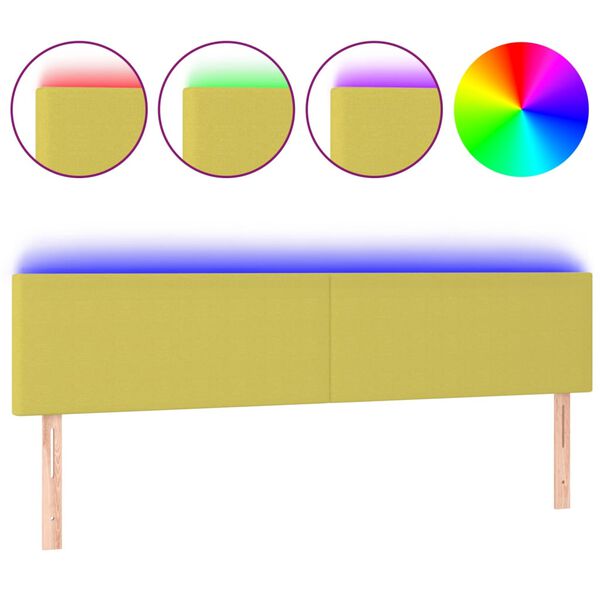 vidaXL gultas galvgalis ar LED, 200x5x78/88 cm, zaļ&scaron; audums