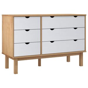 vidaXL atvilktņu skapītis OTTA, brūns, balts, 111x43x73,5 cm, priede