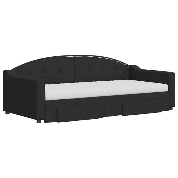 vidaXL izvelkams dīvāns ar atvilktnēm, melns, 90x190 cm, audums