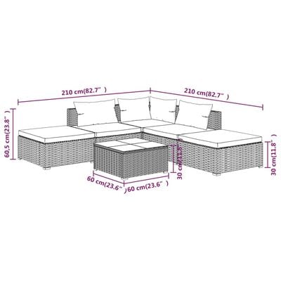 vidaXL 6-daļīgs dārza mēbeļu komplekts, matrači, PE rotangpalma, melns
