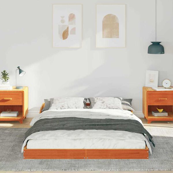 vidaXL Gultas rāmis Vaks brūns 135 x 190 cm Ciets priedes koks