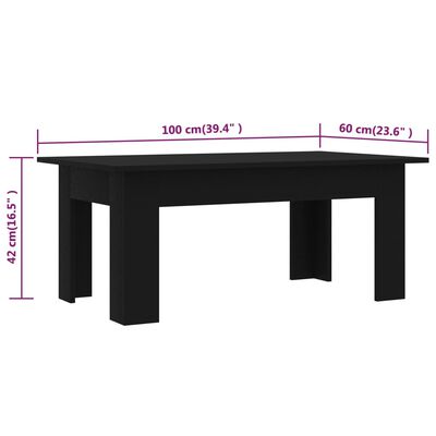 vidaXL kafijas galdiņš, 100x60x42 cm, spīdīgi melns, skaidu plāksne