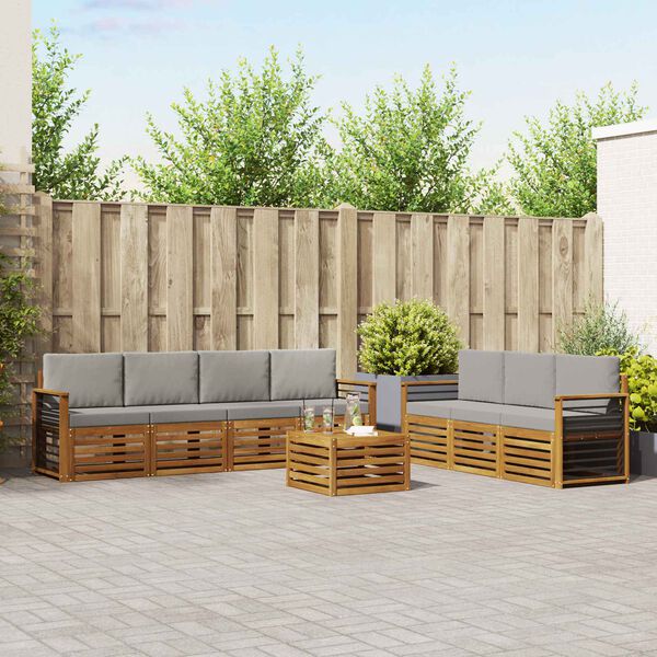 vidaXL Dīvāna komplekti ar spilvenu 8 pcs Dabīgs un gai&scaron;i pelēks