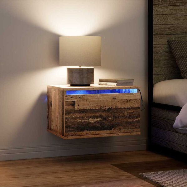 vidaXL Sienā piestiprināms naktsgaldiņ&scaron; Vecs koks 50 x 36 x 30 cm