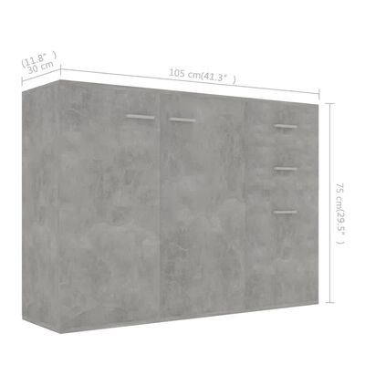 vidaXL kumode, 105x30x75 cm, kokskaidu plātne, betona pelēka