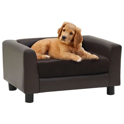 vidaXL suņu dīvāns, brūns, 60x43x30 cm, plīšs, mākslīgā āda