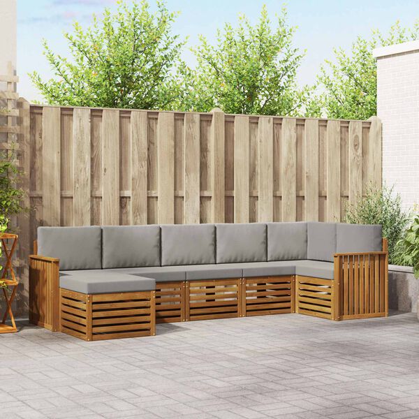 vidaXL Stūru dīvānu komplekts ar spilvenu 7 pcs Dabīgs un gai&scaron;i pelēks