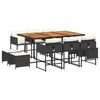 vidaXL 11-daļīgs dārza mēbeļu komplekts, matrači, melna PE rotangpalma