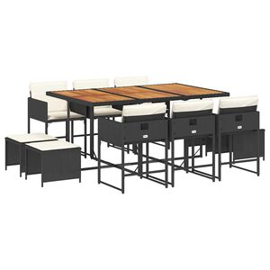 vidaXL 11-daļīgs dārza mēbeļu komplekts, matrači, melna PE rotangpalma