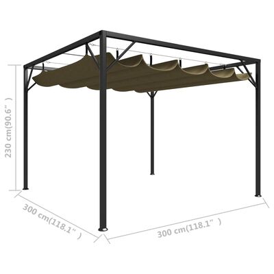 vidaXL dārza nojume ar izvelkamu jumtu, 3x3 m, pelēkbrūna, 180 g/m²