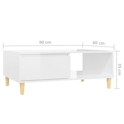 vidaXL kafijas galdiņš, 90x60x35 cm, spīdīgi balts, skaidu plāksne