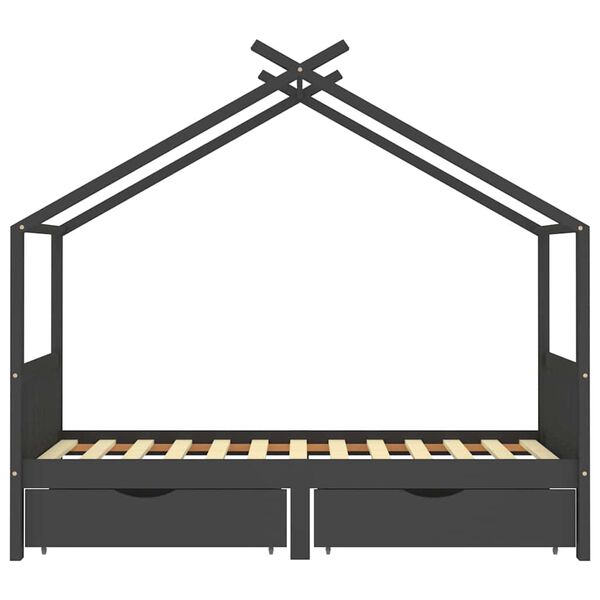 vidaXL gultas rāmis ar atvilktnēm, tum&scaron;i pelēks, priede, 90x200 cm