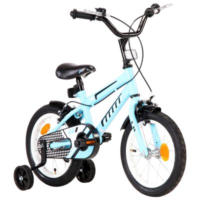 vidaXL bērnu velosipēds, 14 collas, melns ar zilu