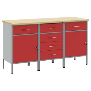 vidaXL Darba skapis 3 gab. Sarkans un pelēks 150 x 55 x 85 cm