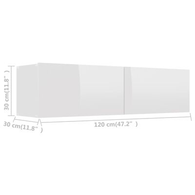 vidaXL TV skapītis, spīdīgi balts, 120x30x30 cm, skaidu plāksne