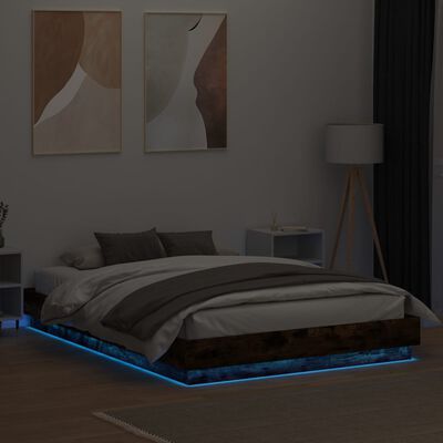 vidaXL gultas rāmis ar LED, ozolkoka krāsā, 140x200 cm