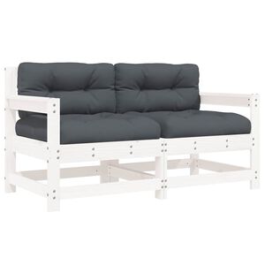 vidaXL dārza krēsli ar matračiem, 2 gab., balts priedes masīvkoks
