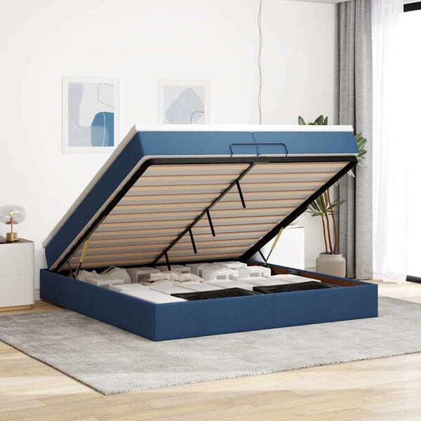 vidaXL Osmaņu gultas rāmis ar matračiem zils 200x200cm audums