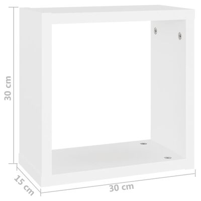 vidaXL kuba formas sienas plaukti, 2 gab., 30x15x30 cm, balti
