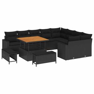 vidaXL Dārza dīvānu komplekts ar spilvenu 13 pcs Melna poliratāns