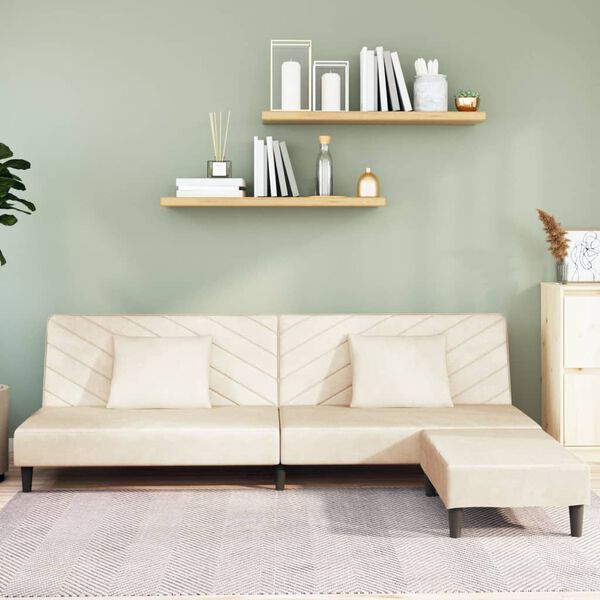 vidaXL divvietīga dīvāngulta ar kājsoliņu, 2 spilveni, bē&scaron;s samts