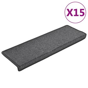 vidaXL kāpņu paklājiņi, 15 gab., 65x21x4 cm, tum&scaron;i pelēki, taisnstūrveida mala