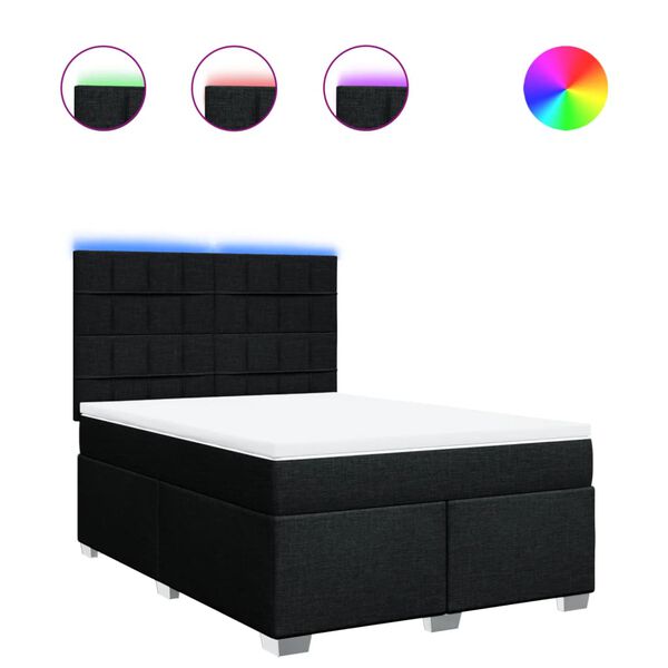 vidaXL atsperu gulta ar matraci, melna, 140x200 cm, audums