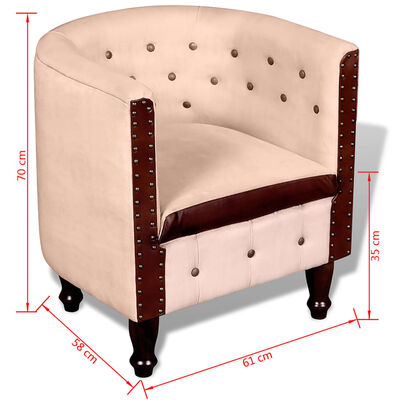 vidaXL atpūtas krēsls, bēšs, dabīga āda un audums