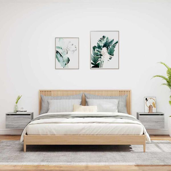 vidaXL sienas naktsskapī&scaron;i ar LED, 2 gab., pelēcīga ozolkoka krāsa