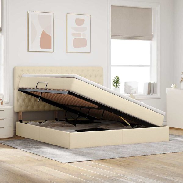 vidaXL Gulta ar uzglabā&scaron;anas vietu un matraci Krēms 160 x 200 cm