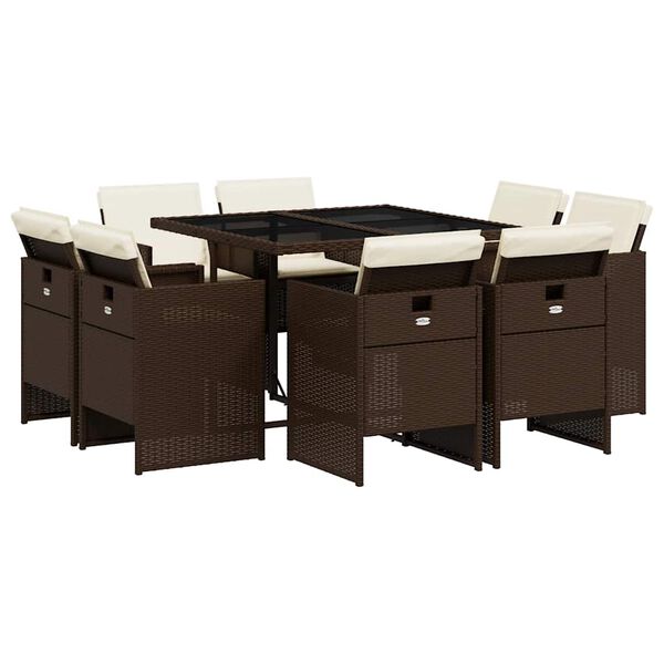 vidaXL 9-daļīgs dārza mēbeļu komplekts, matrači, brūna PE rotangpalma