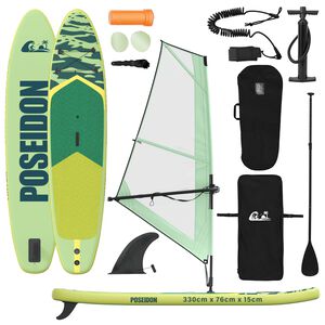 vidaXL Gaisa SUP dēlis ar buru POSEIDON 330 x 76 x 15 cm Zaļa