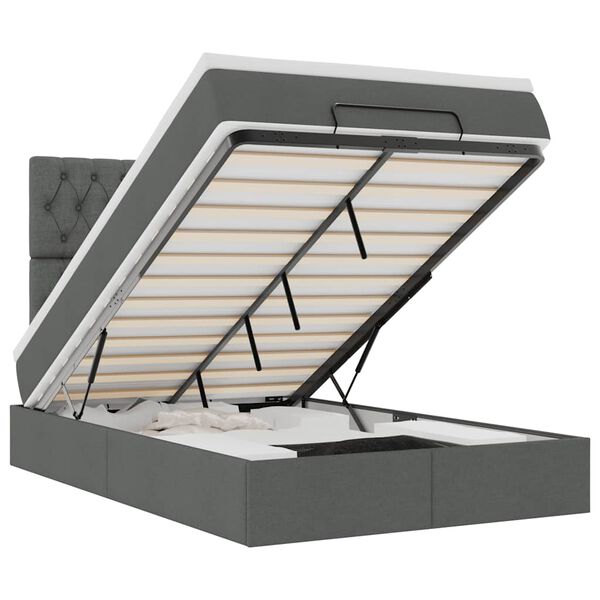 vidaXL Osmaņu gultas rāmis ar matrača tum&scaron;i pelēks 120x190 cm audums