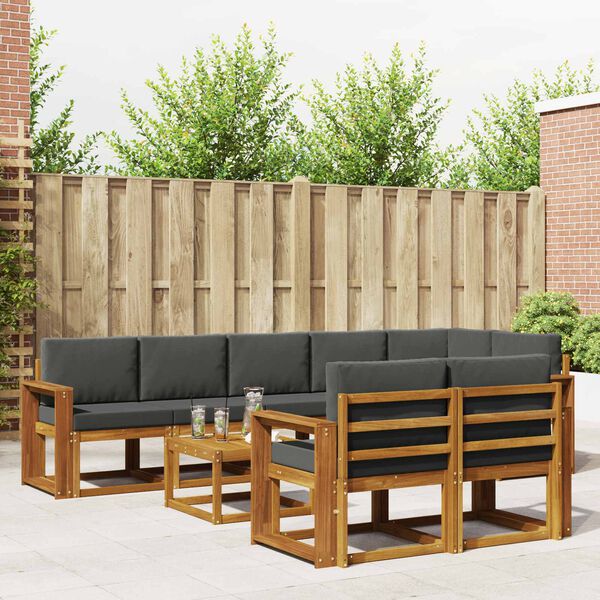 vidaXL Āra dīvānu komplekts ar spilvenu 9 pcs Dabisks un antracīts