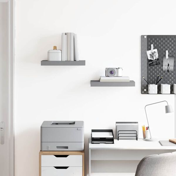 vidaXL sienas plaukti, 2 gab., pelēki, 40x23x3,8 cm, MDF