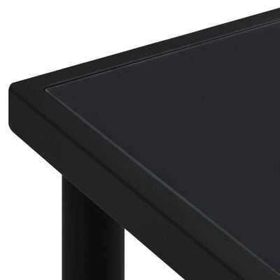vidaXL dārza galds ar stikla virsmu, 150x90x74 cm, melns, tērauds