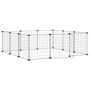vidaXL 12 paneļu mājdzīvnieku būris ar durvīm, melns, 105x105x35 cm, tērauds