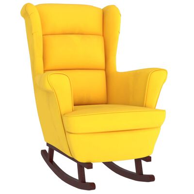 vidaXL šūpuļkrēsls, masīva gumijkoka kājas, dzeltens samts