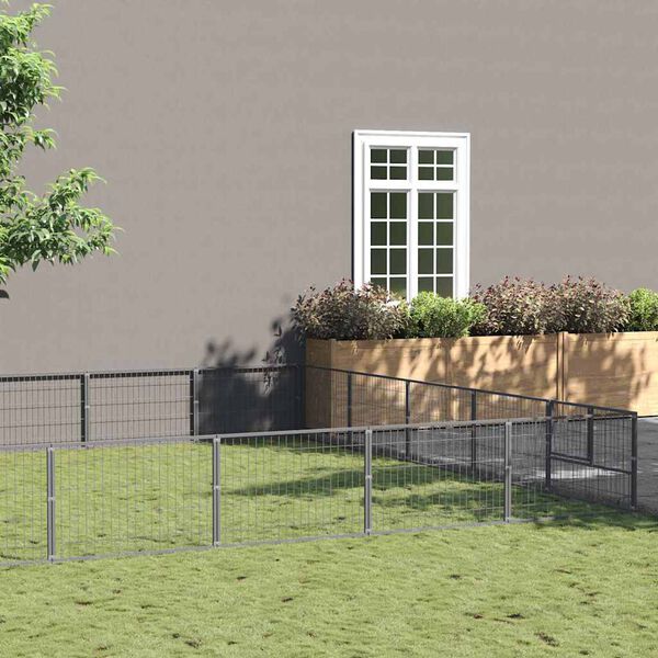 vidaXL suņu voljērs, sudraba krāsa, 30 m&sup2;, tērauds