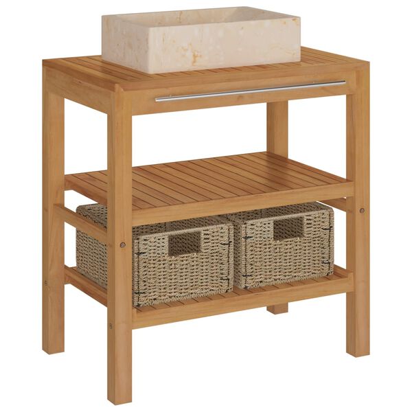 vidaXL vannasistabas plaukts, masīvs tīkkoks, marmora izlietne