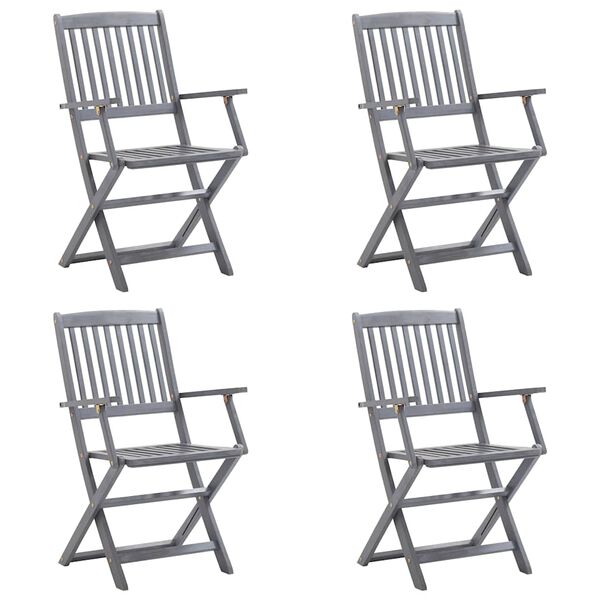 vidaXL saliekami āra krēsli ar matračiem, 4 gab., akācijas masīvkoks