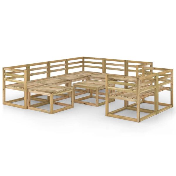 vidaXL 10-daļīgs dārza atpūtas mēbeļu komplekts, impregnēta priede