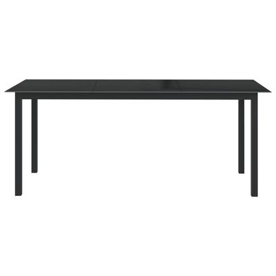 vidaXL dārza galds, melns, 190x90x74 cm, alumīnijs un stikls