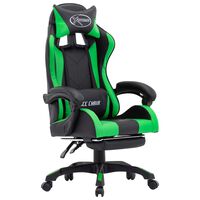 vidaXL biroja krēsls ar kāju balstu, zaļa un melna mākslīgā āda